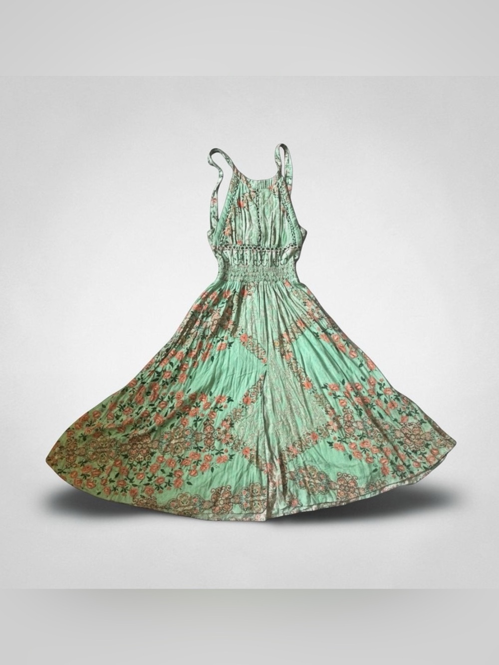 Jaase Mint Green Floral Halter Maxi Dress - size large